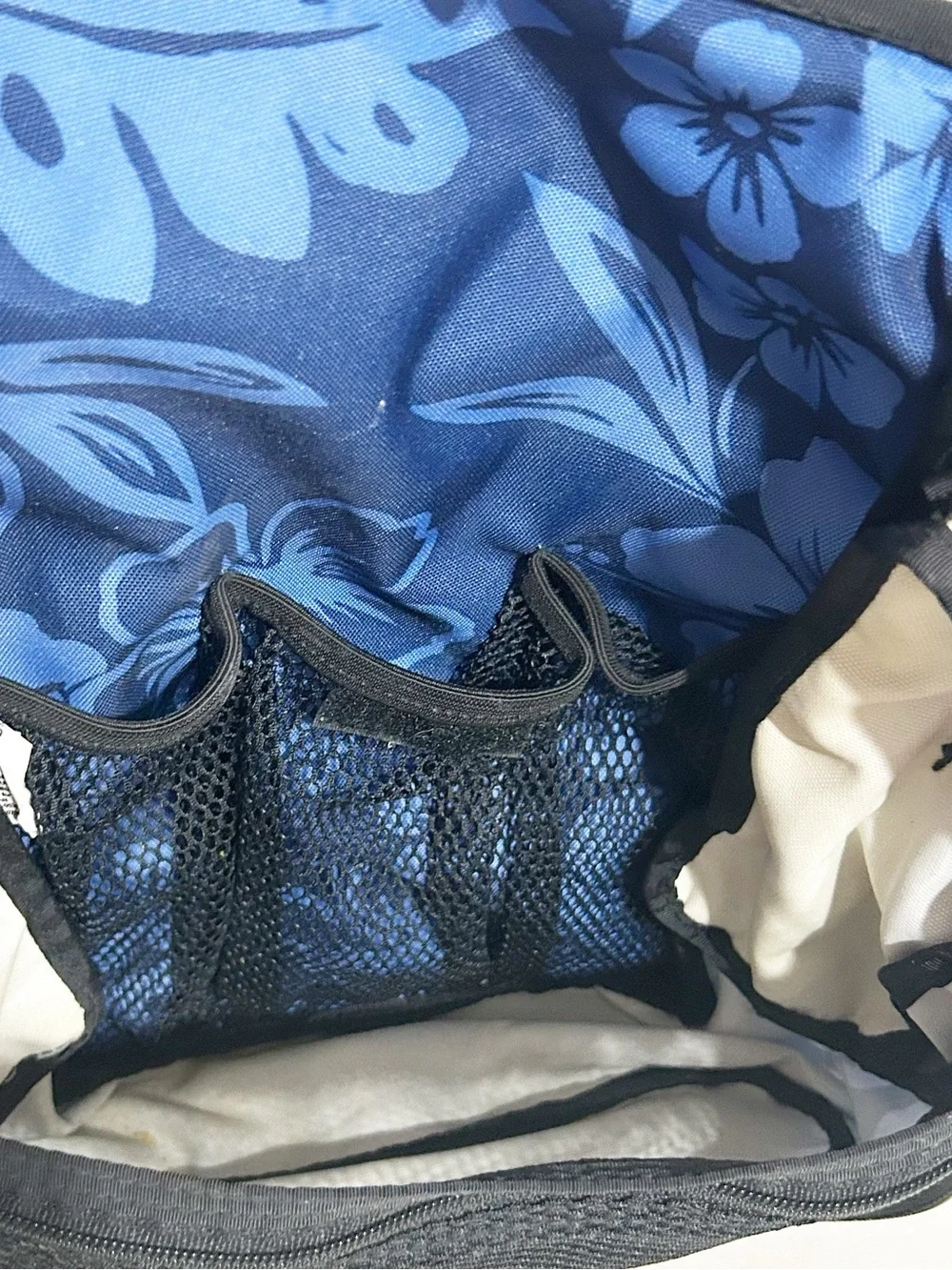 LL Bean Personal Organizer Hanging Travel Toiletry Bag Blue Floral Nylon Pockets